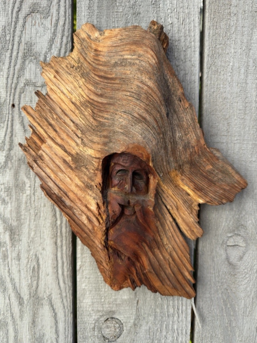 Vintage Hand Carved Wood Spirit Face Burl Wood Driftwood Wall Sculpture Folk Art